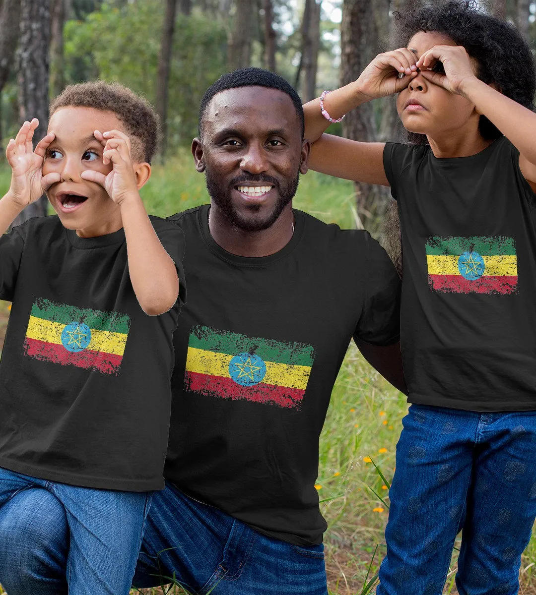 1sttheworld T-Shirt - ETHIOPIA Flag Vintage T-Shirt Black A35