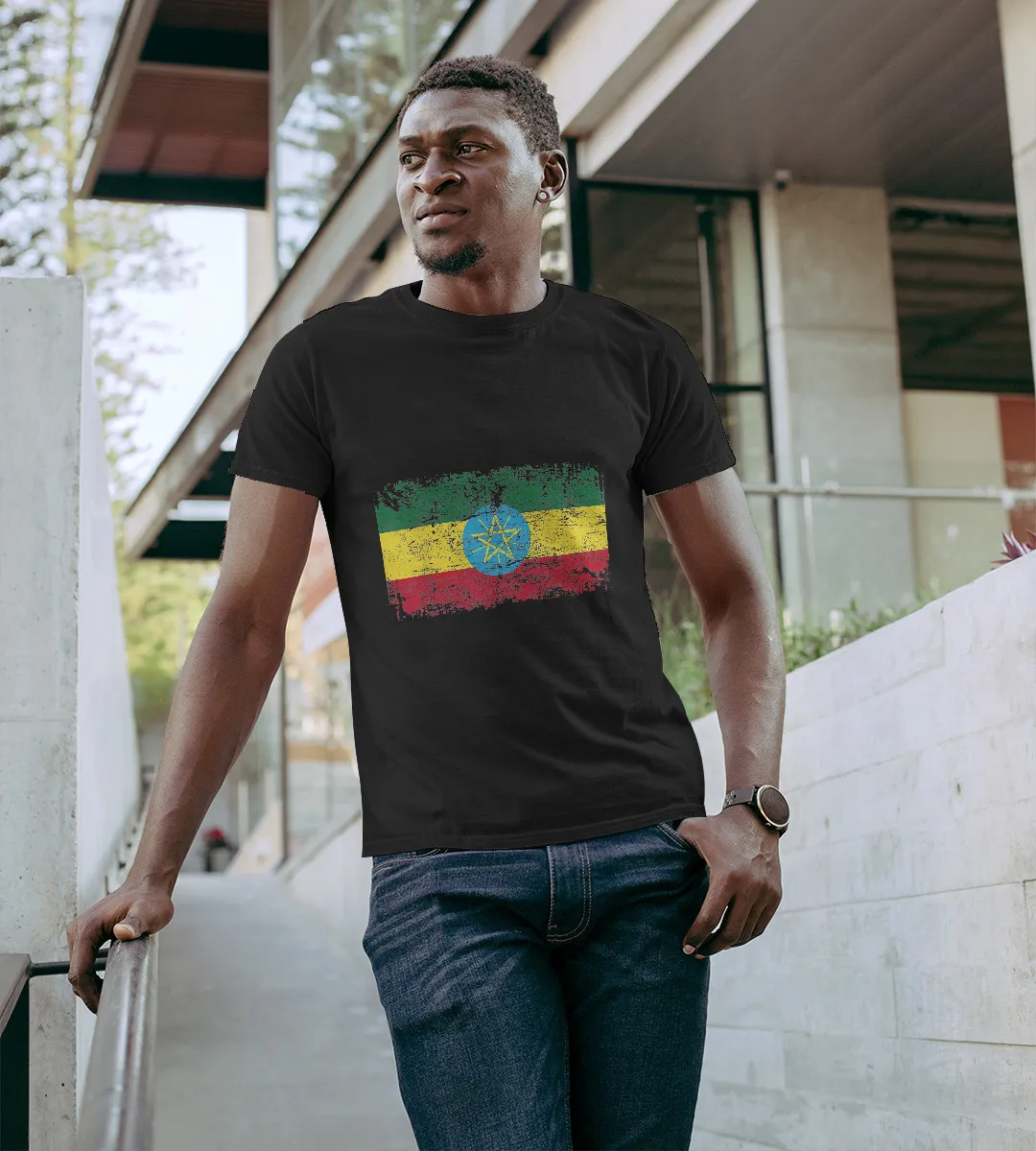 1sttheworld T-Shirt - ETHIOPIA Flag Vintage T-Shirt Black A35