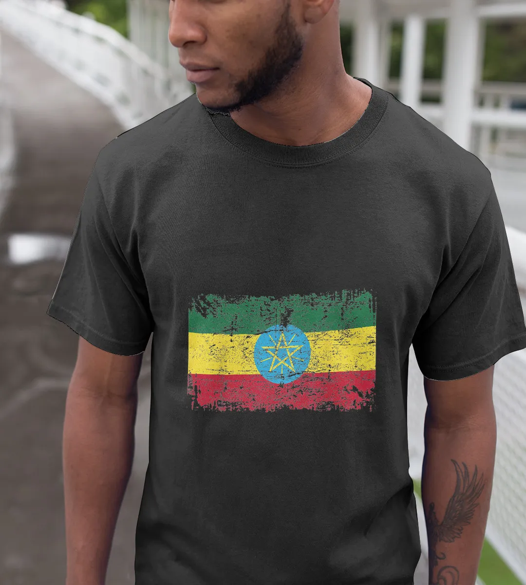 1sttheworld T-Shirt - ETHIOPIA Flag Vintage T-Shirt Black A35