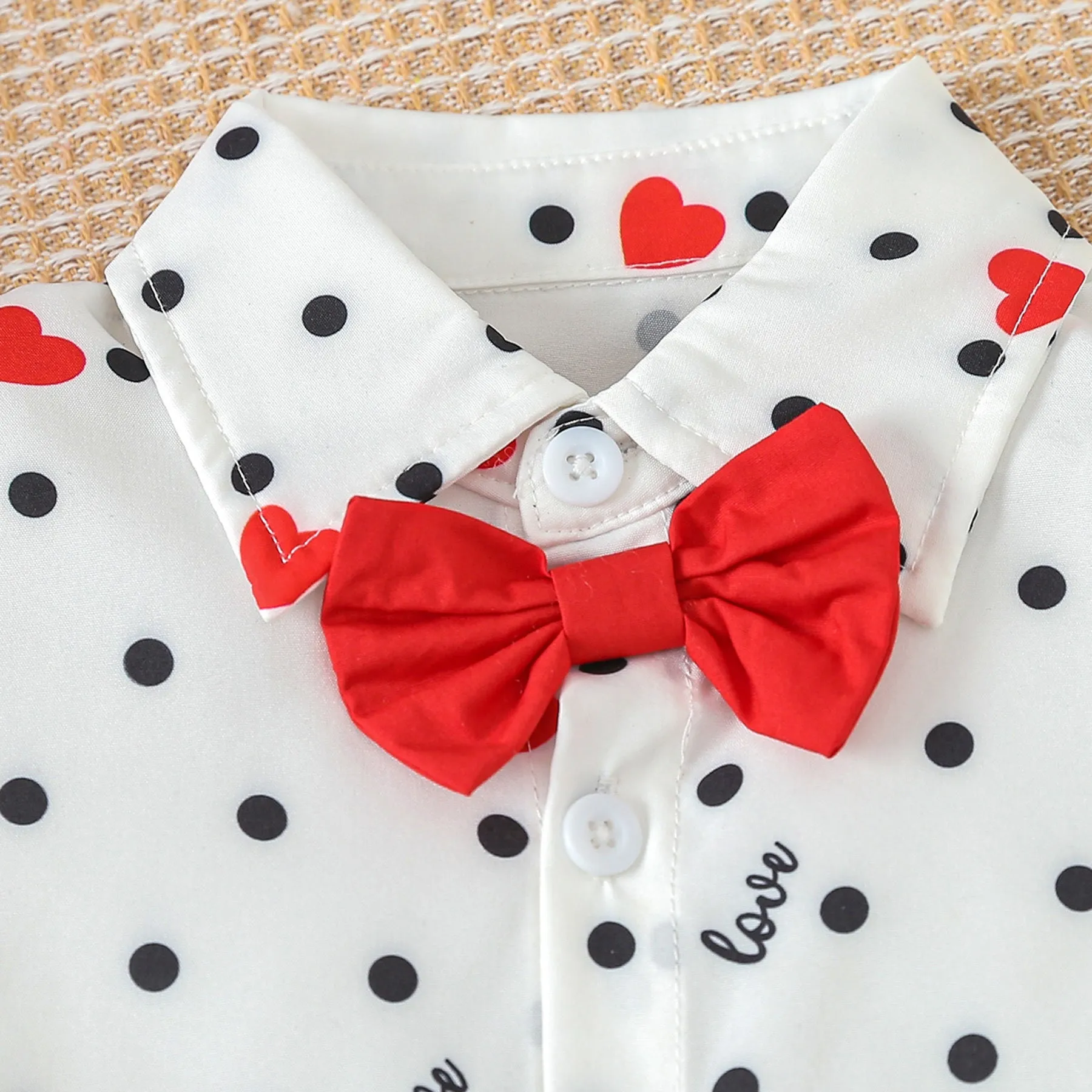 2 Pieces Set Baby Kid Boys Valentine's Day Letters Love heart Print Tops And Solid Color Shorts Wholesale 24030179