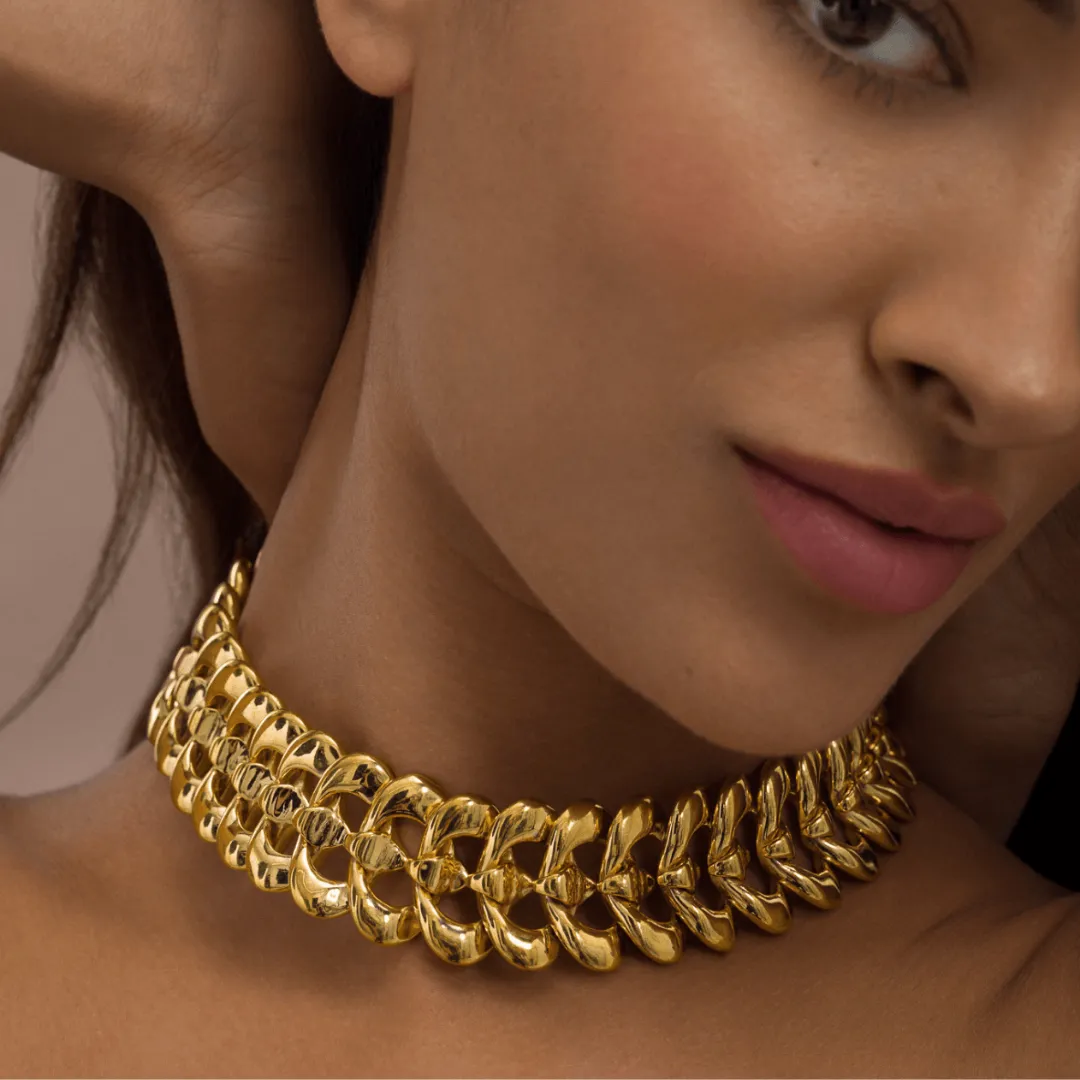 22K Gold Plated Interlink Choker Necklace