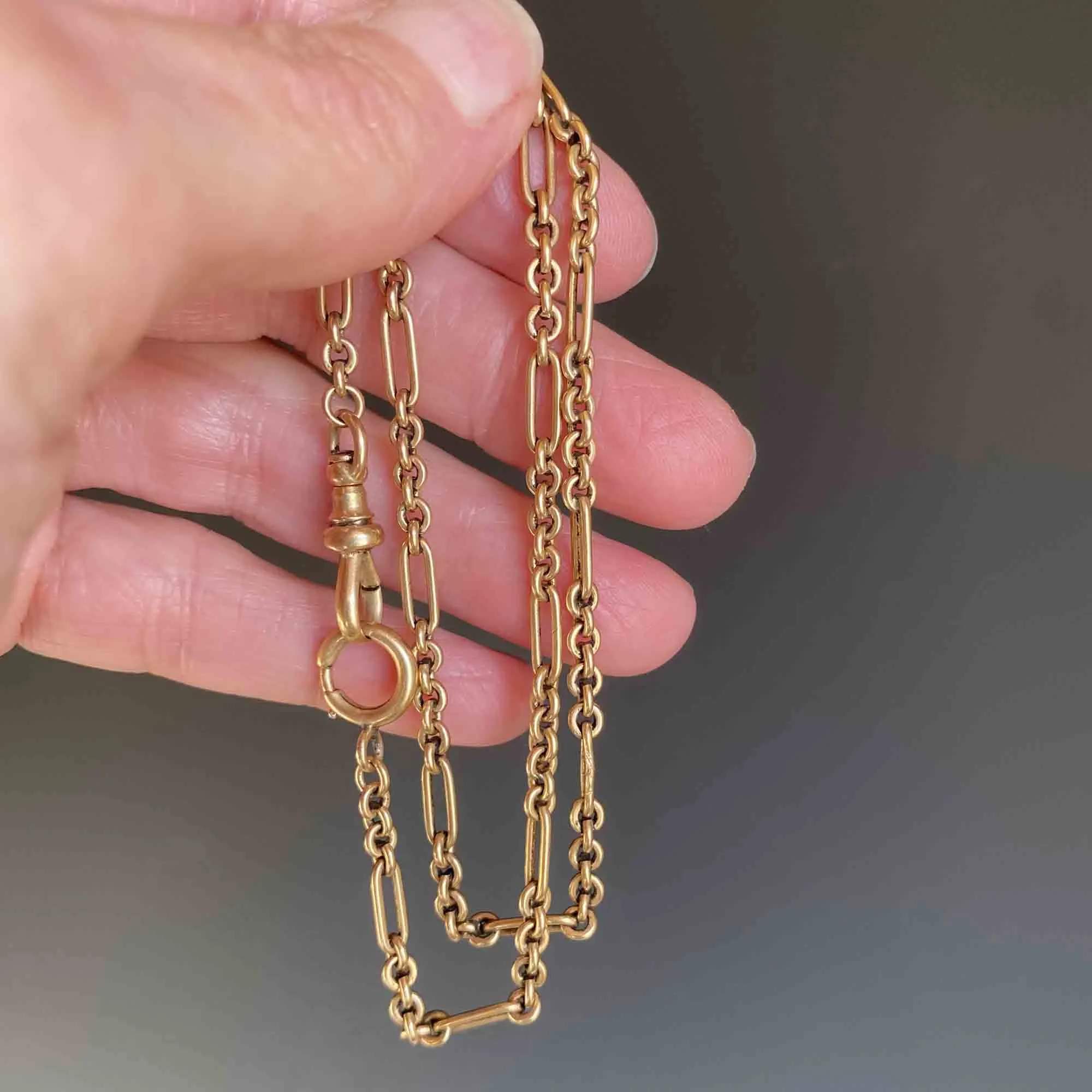 Antique 14K Gold Fancy Link Pocket Watch Chain Necklace