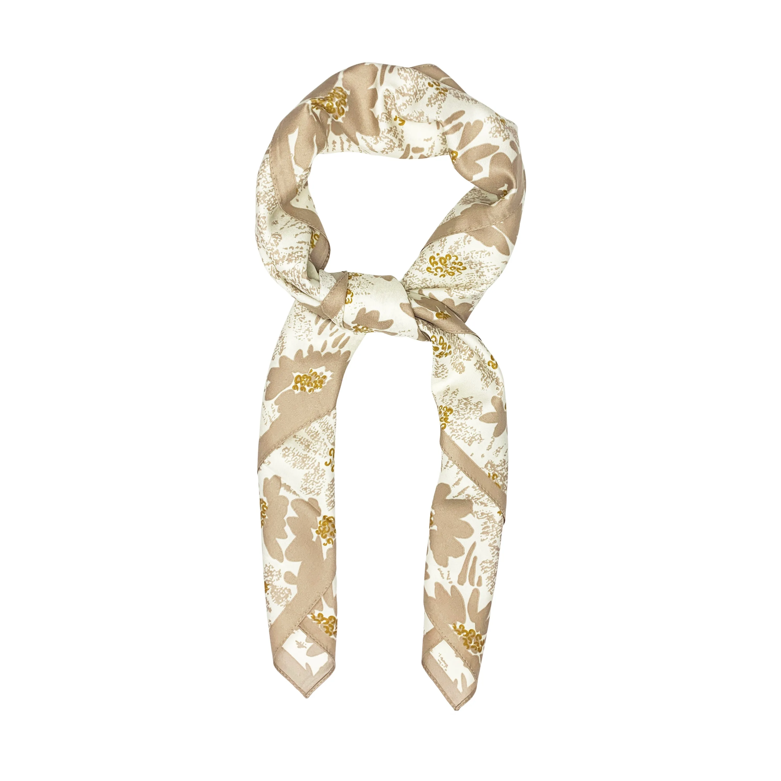 Avenue Zoe Floral Speckled Printed Silky Bandana Scarf in Beige