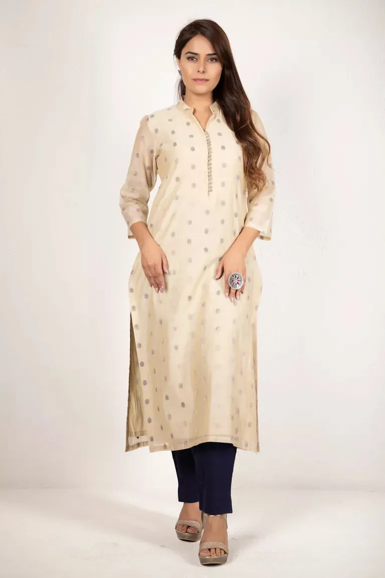 Beige & Purple Chanderi Kurta