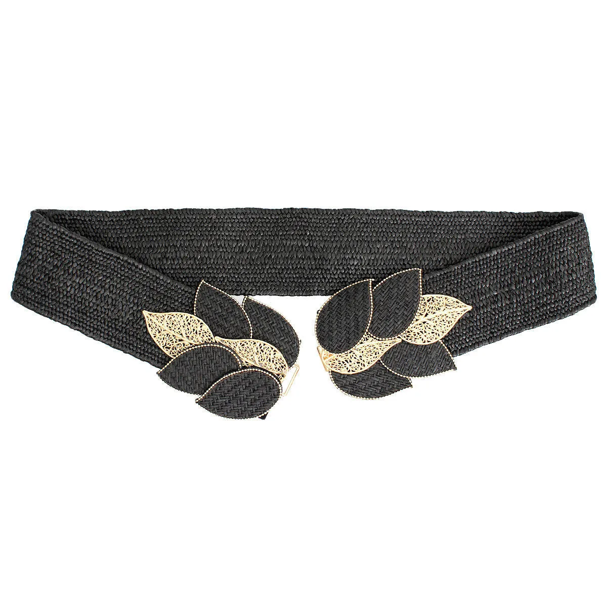 Black & Gold Leaf Stretch Belt