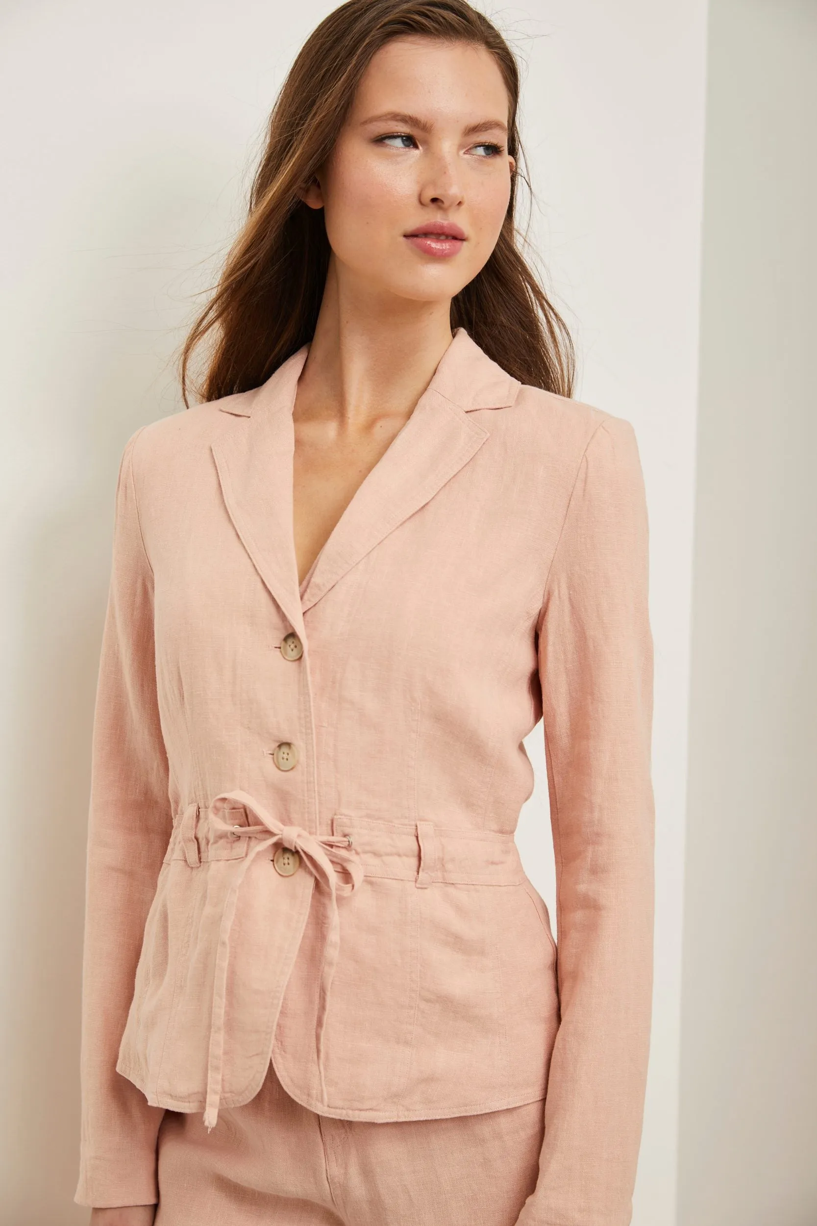 Casual linen blazer with drawstring