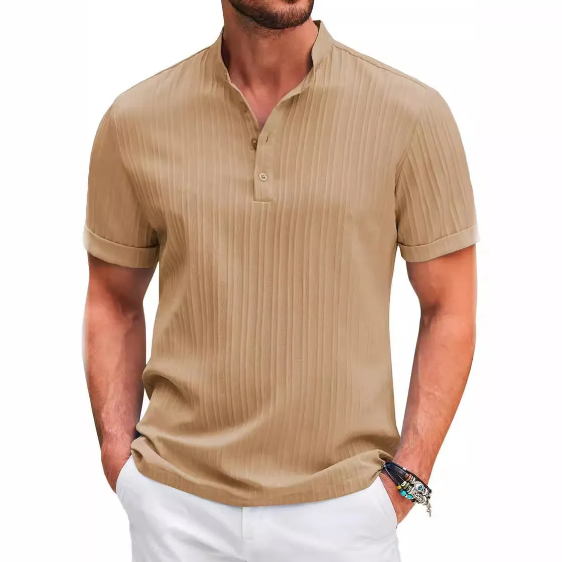 CASUAL TEXTURED HENLEY SHIRT