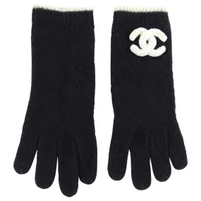 Chanel Black Cashmere CC Knit Gloves