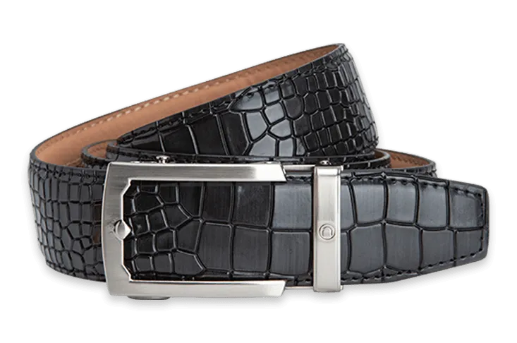 Crocodile Black, 38mm Strap, Dress Belt