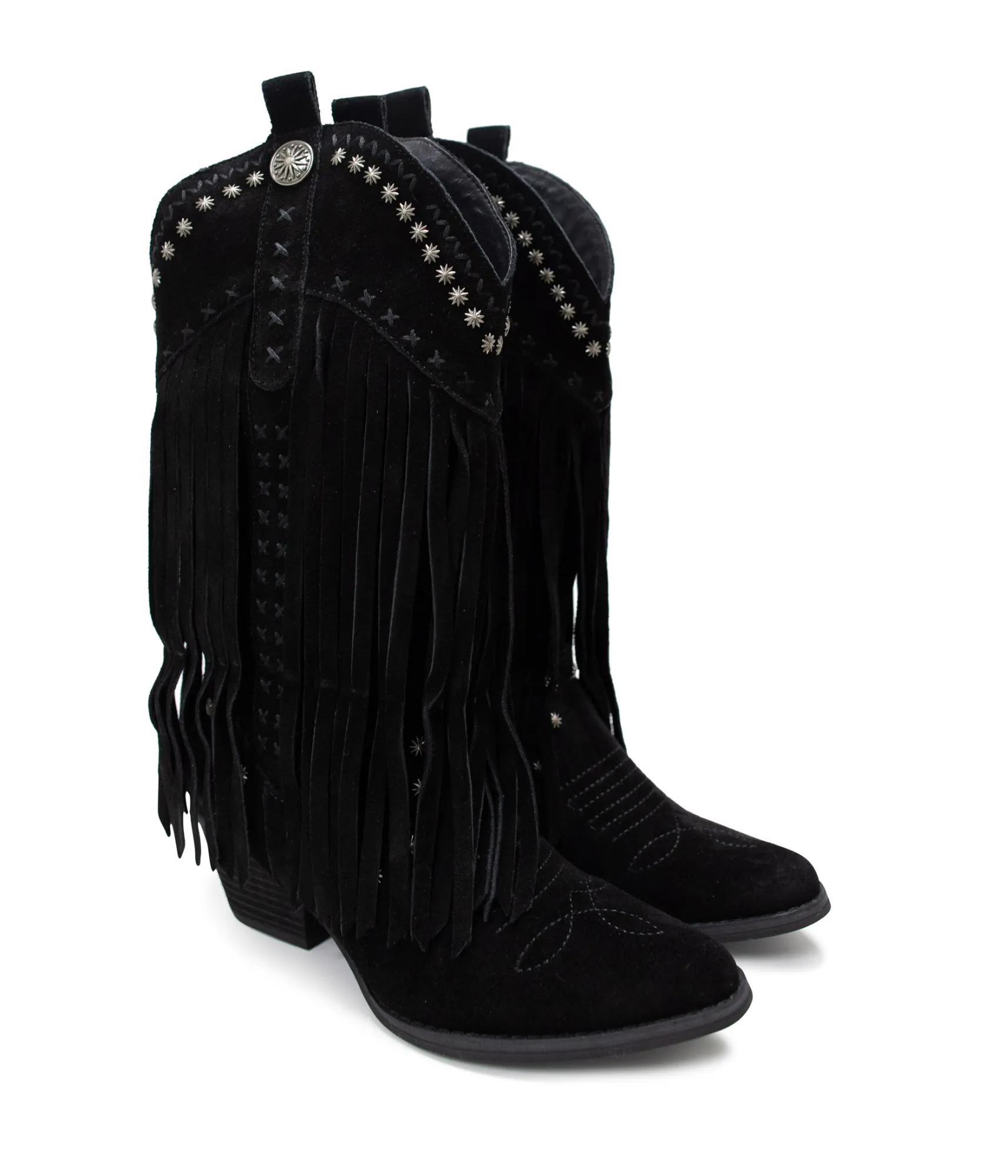 Destry Studded Fringe Boot in Black