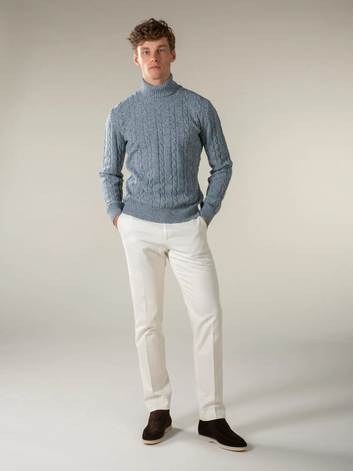 Dolcevita Cable Knit Sweater Light Blue