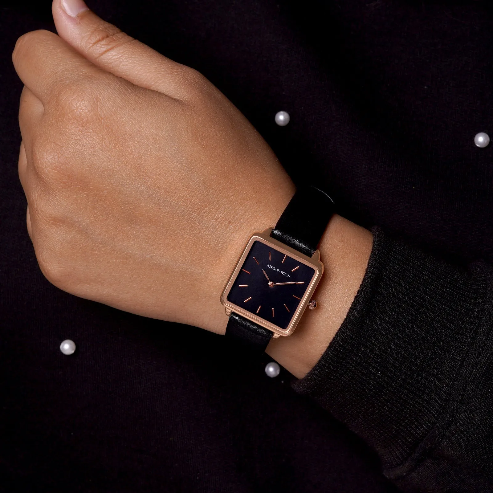 Emily Square Dial Rosegold All Black Watch