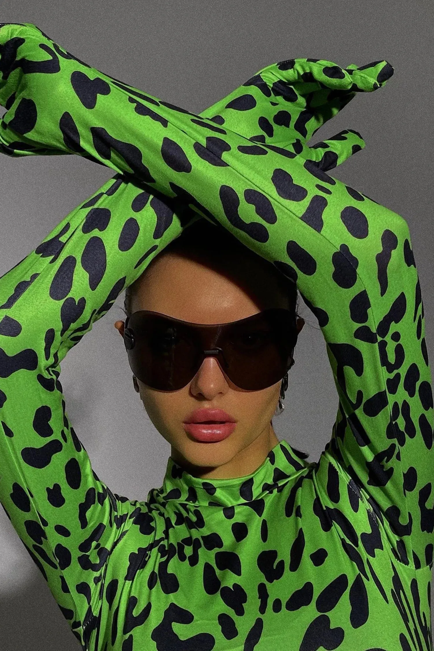 Green Leopard Print Bodysuit With Gloves