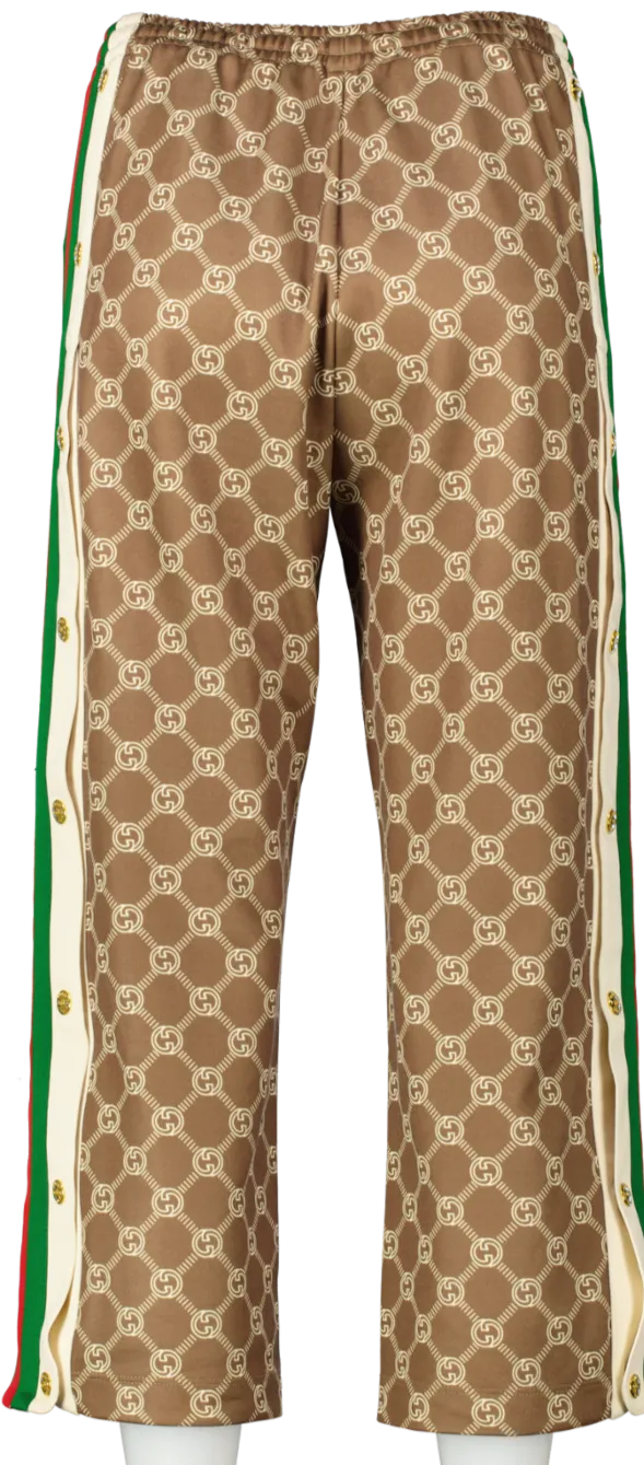 Gucci Olive Green / Red / Cream Interlocking G Snap Button Track Bottoms UK XS