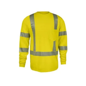 Hi-Vis Long Sleeve T-Shirt - Pocket, Fire (FR) and Arc Flash Resistant, 2 in. Silver Segmented Reflective Trim, Type R Class 3-National Safety Apparel