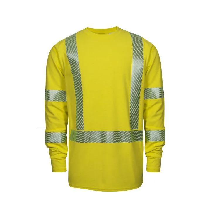 Hi-Vis Midweight Long Sleeve T-Shirt - Fire and Arc Flash Resistant, 2 in. Silver Segmented Reflective Trim, Type R Class 3 - National Safety Apparel