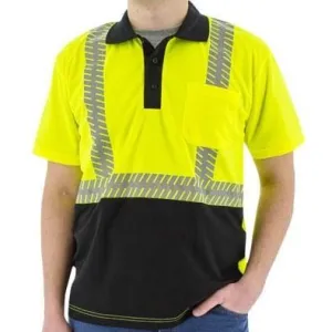 High Visibility Birdseye Mesh Short Sleeve Polo Shirt - ANSI 2, Reflective Chainsaw Striping