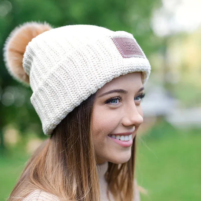 Love Your Melon - White Speckled Pom Beanie (Natural Pom)