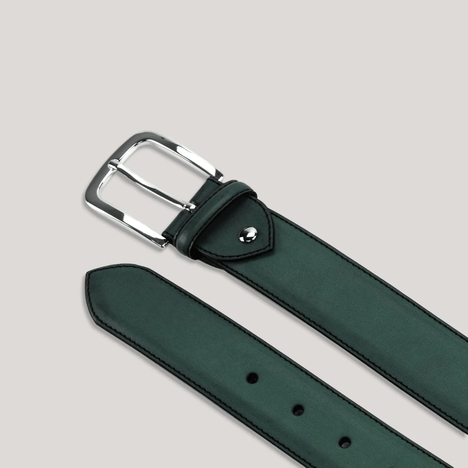 LUMEN - Forest Green Vegan Belt - Silver