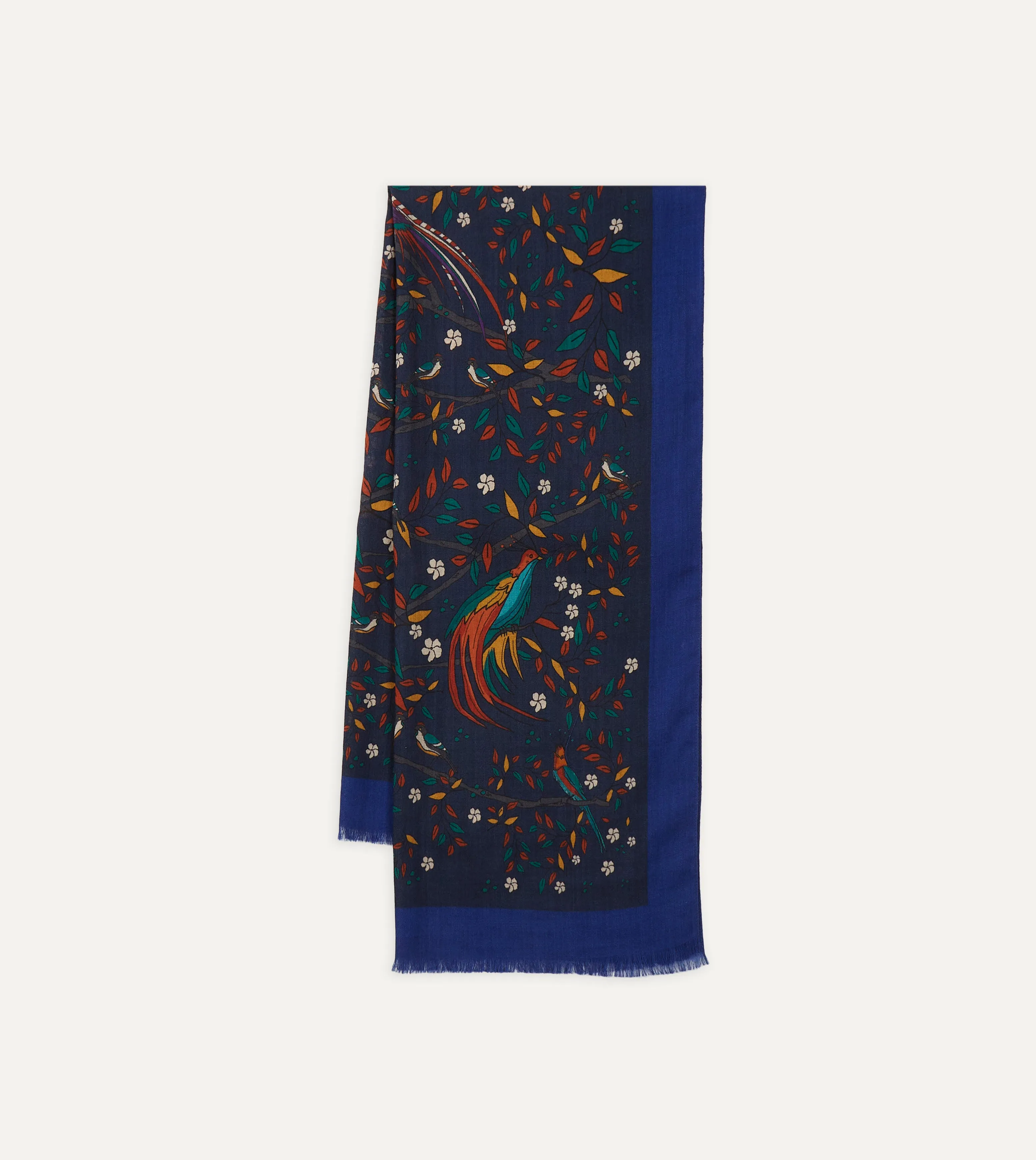 Navy Birds of Paradise Print Wool Scarf