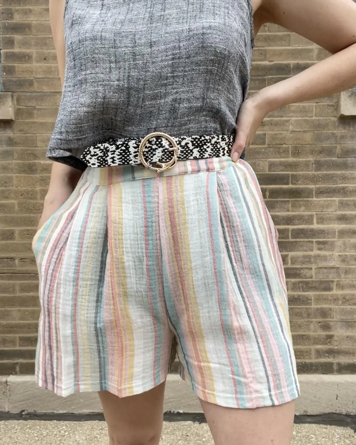 Pastel Stripes Pleated Shorts