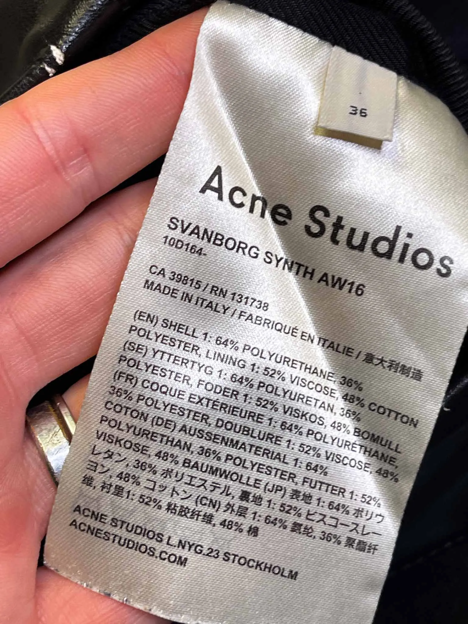 Size 36 (S) -  Acne Studios Svanborg Synth AW 16Leather Pants