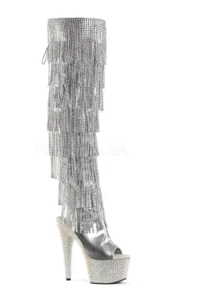 SS-BEJEWELED-3019RSF-7 Platform Boot  | Silver Faux Leather