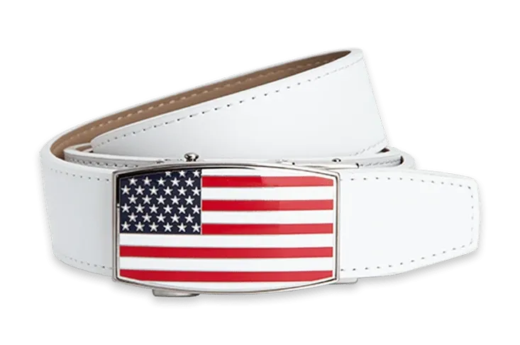 USA Flag Aston White, 1 3/8 Strap, Golf Belt