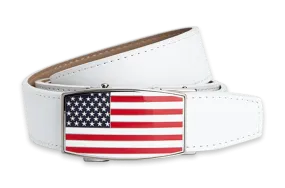 USA Flag Aston White, 1 3/8 Strap, Golf Belt