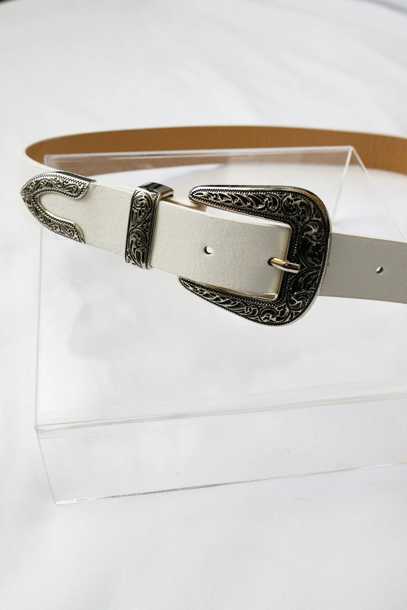 White Double Buckle Western Belt