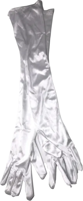 White Satin Elbow Length Gloves One Size